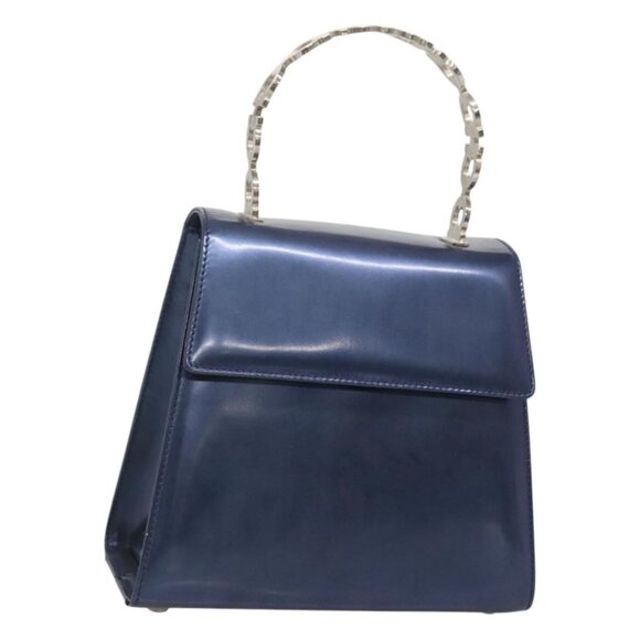 Salvatore Ferragamo Hand Bag Patent leather Blue Silver Auth 121557 - Picture 1 of 16